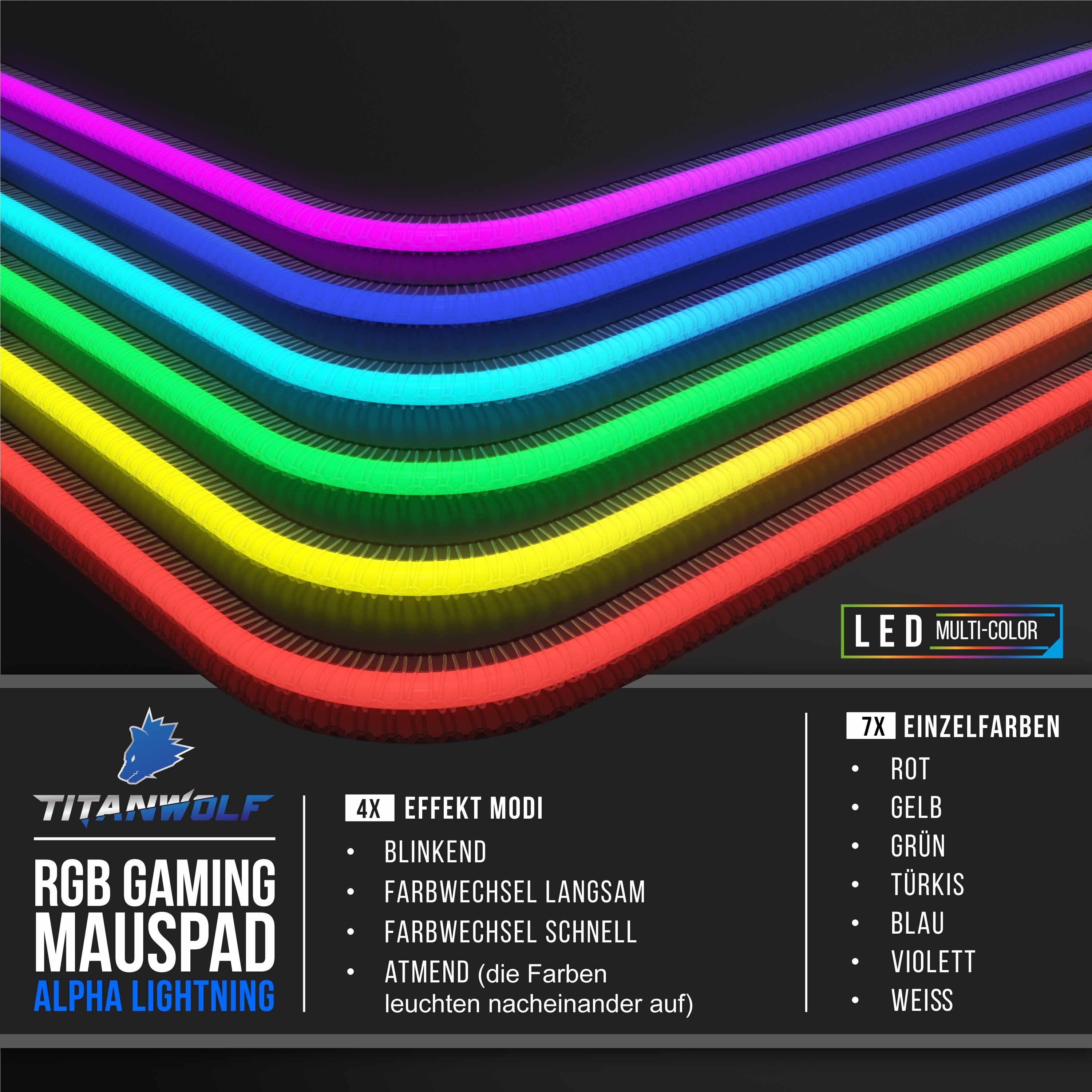 Titanwolf Gaming Mauspad, RGB Mousepad XL, 800 x 300 mm, verbessert Präzision & Geschwindigkeit