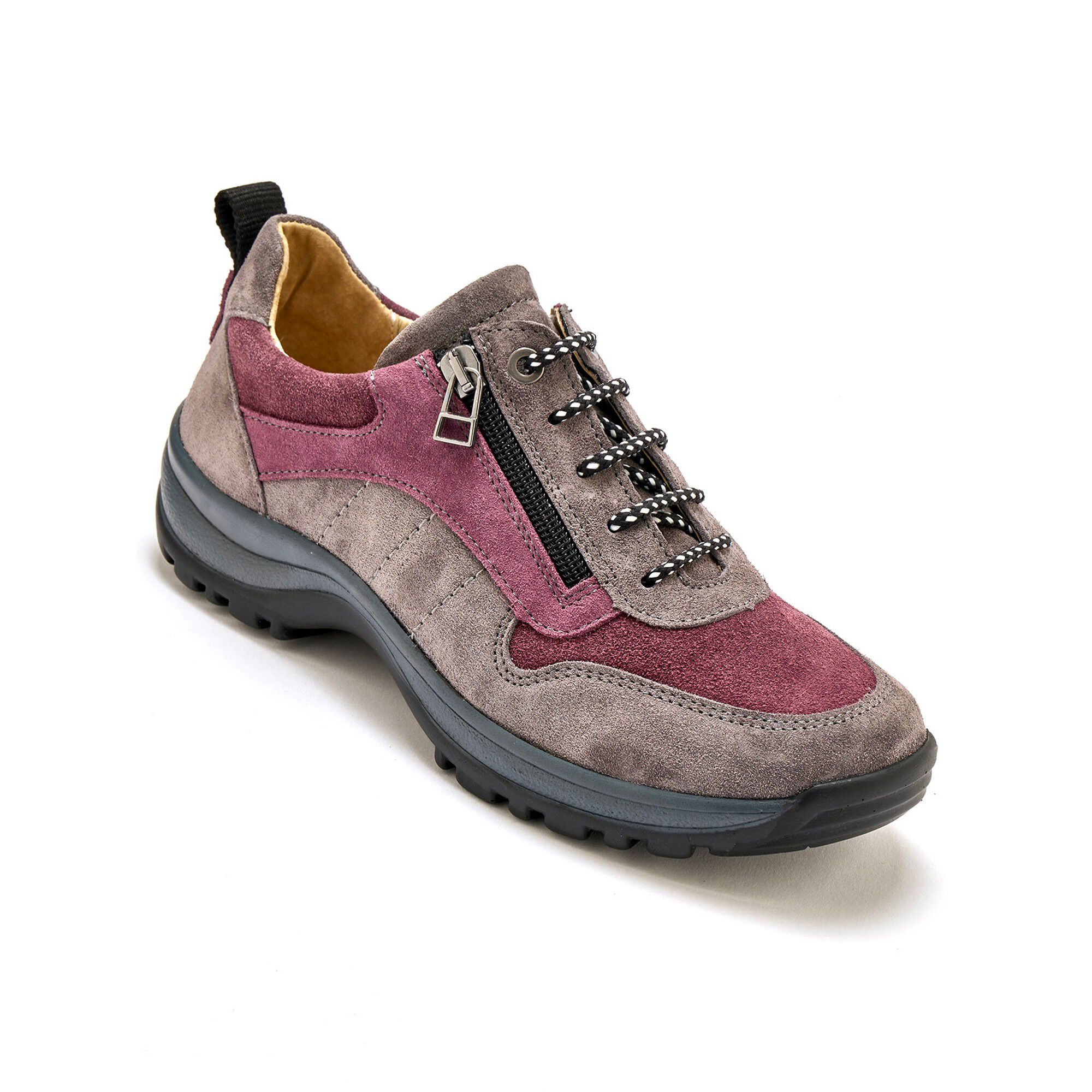 Baskets de randonnée zippées et lacées Grande Largeur en cuir