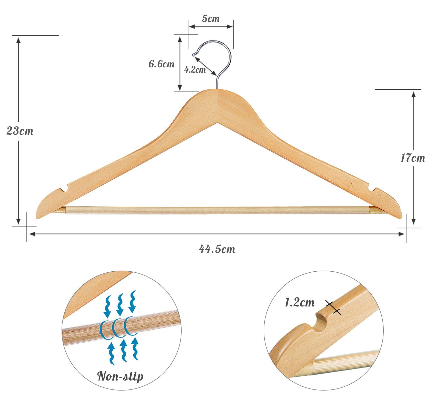Homewit Kleiderbügel Holz Bügel mit Drehbar Haken, Rockkerben und Hosensteg Weiß/Natur, (Packung, 20-tlg), für Kleidung Anzüge, Jacke, Hose