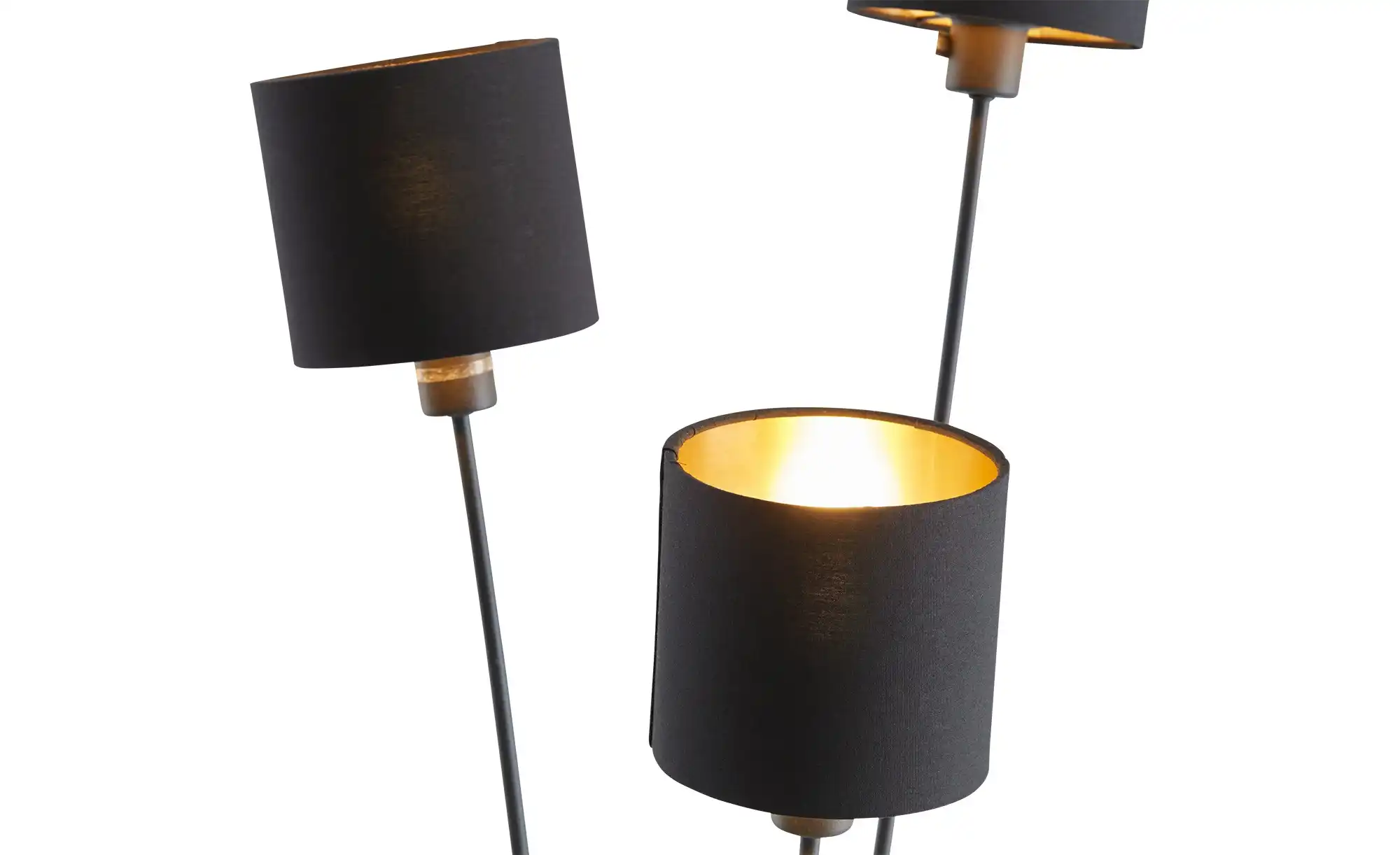 Trio Stehleuchte, 3-flammig, schwarz, Stoffschirm schwarz/gold