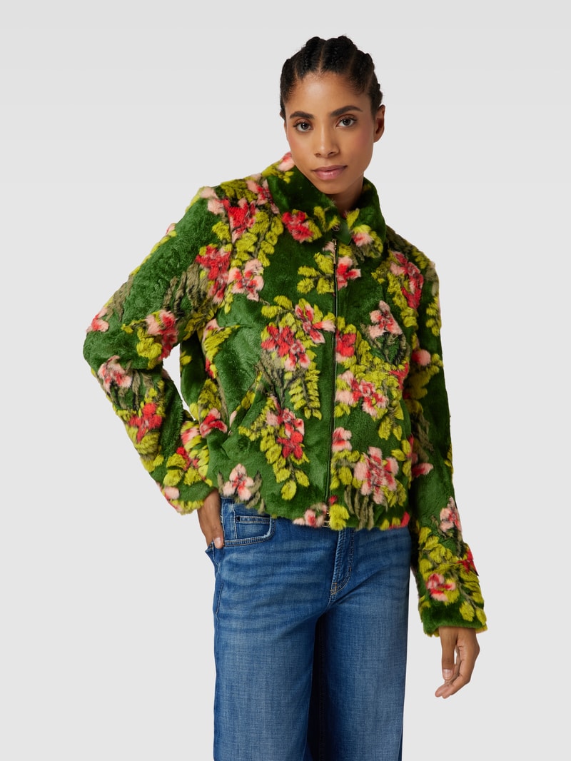 Jacke aus Kunstfell im Allover-Look in grün