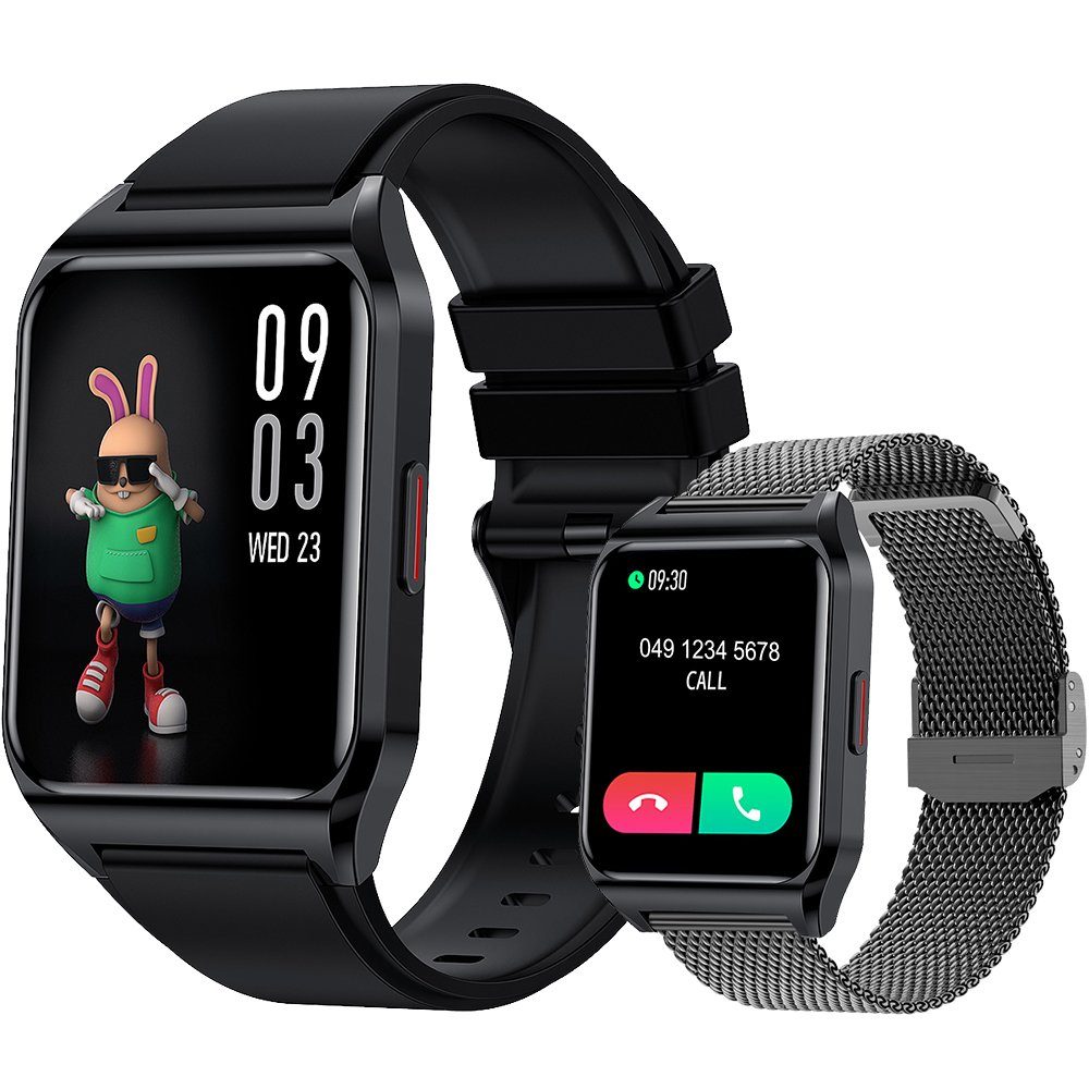 Mutoy Smartwatch, Fitness Tracker Uhr mit Anruffunktion für Damen Herren Smartwatch (1,69 Zoll HD Voll Touchscreen Zoll), mit Wechselband aus wechem Silikon und Milanaise Uhrenarmbänder, inkl.Ladestation(magneitsches Ladekabel), Herzfrequenz-Sensor