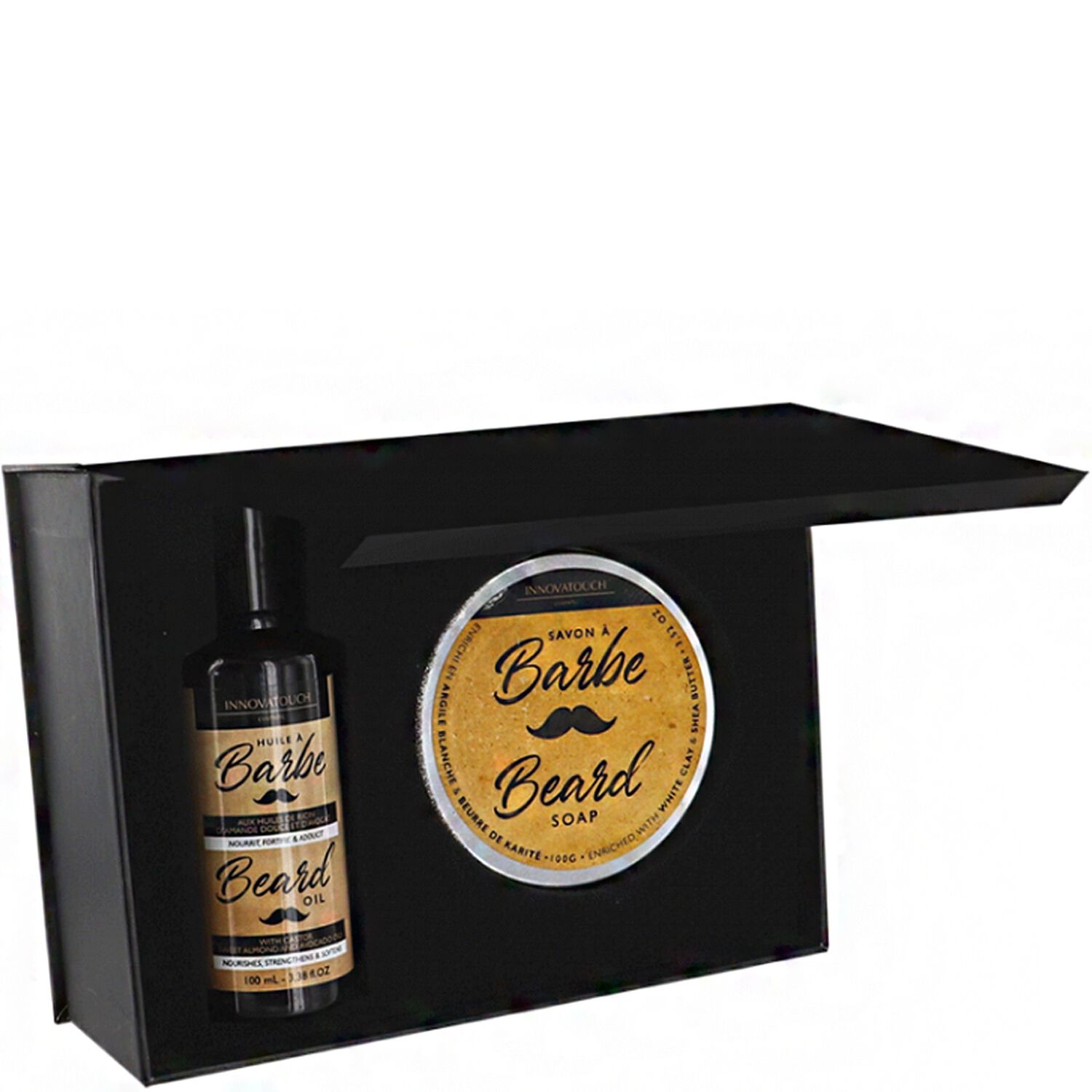 Innovatouch Barber Coffret Homme - Huile de Barbe 100 ml + Savon Barbe 100g + Tablier