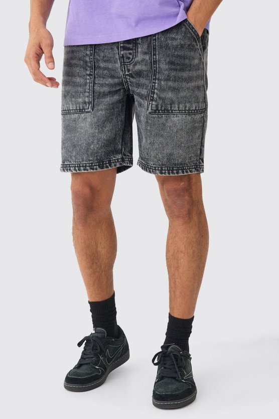 Geprägte Slim-Fit Jeansshorts mit Man-Tasche