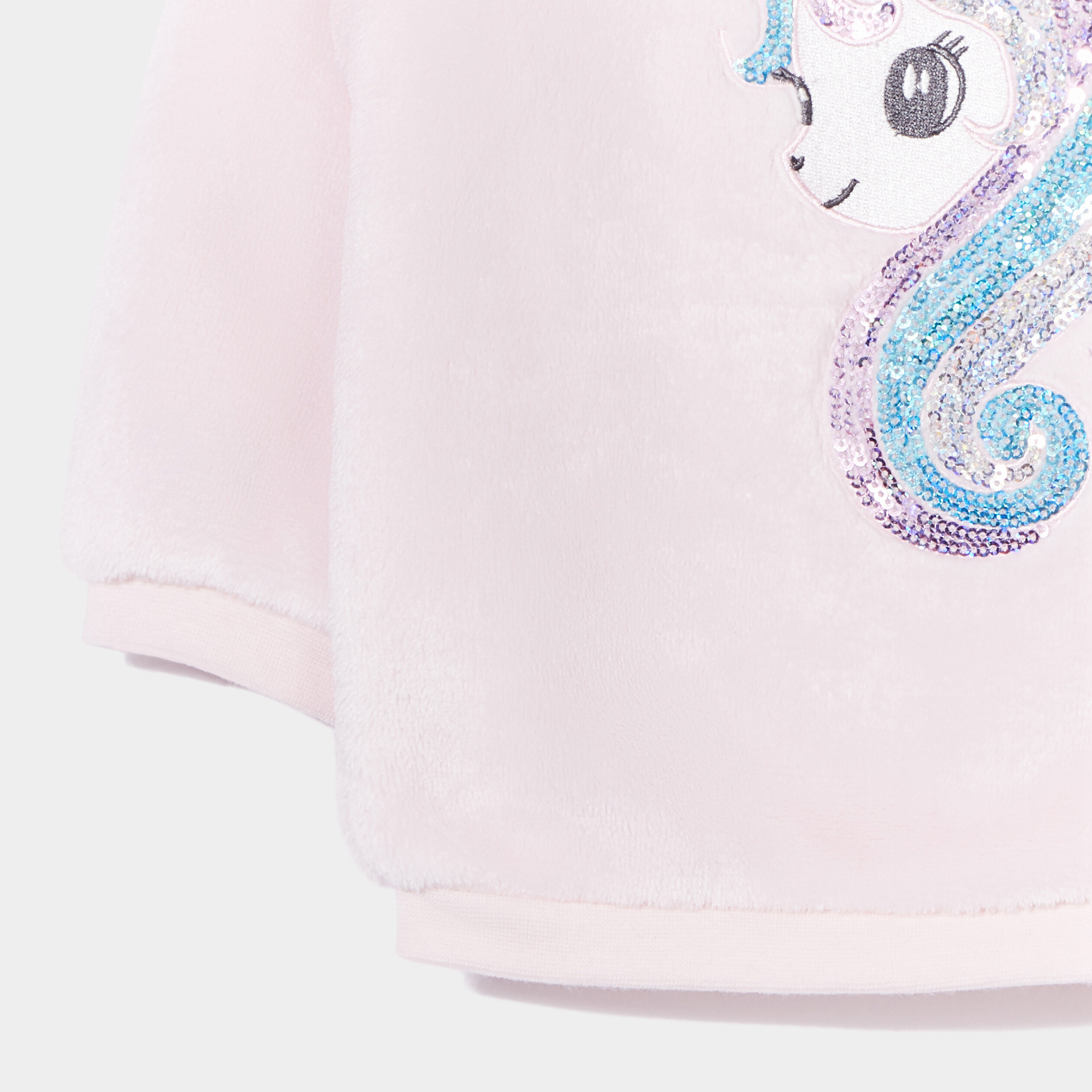 Sweat velours à sequins boutonné rose clair bébé fille | La Halle
