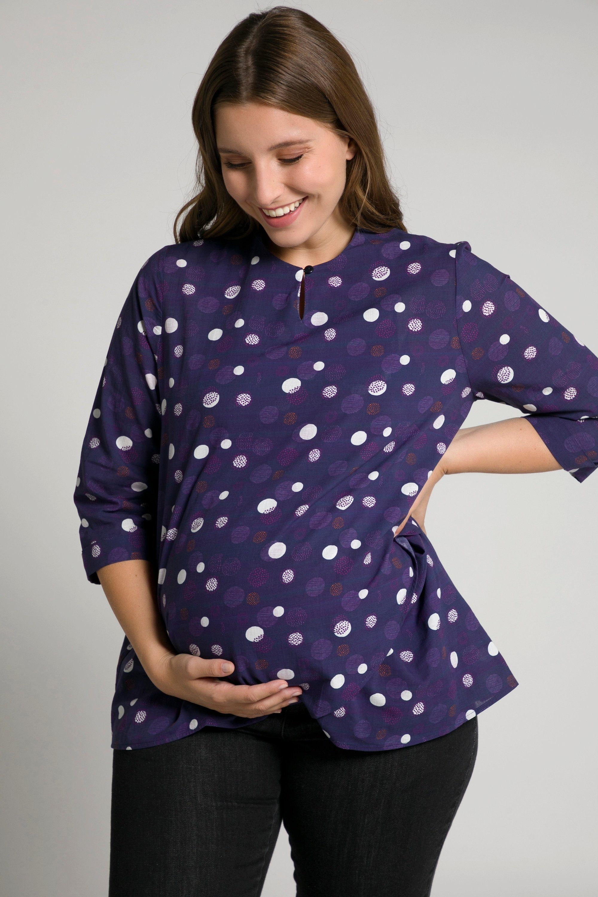 Ulla Popken Umstandsbluse Bellieva-Bluse Stillfunktion Rundhals Biobaumwolle