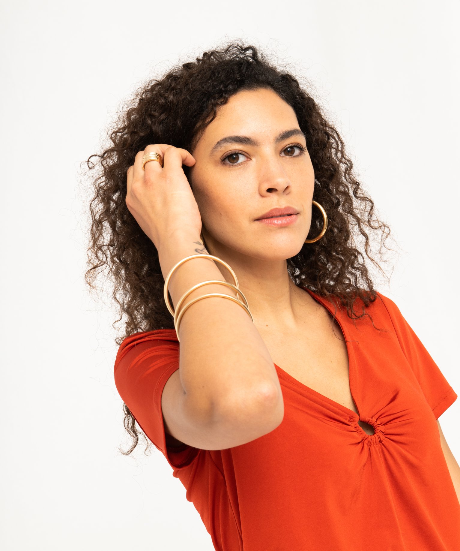 Tee-shirt à manches courtes avec décolleté en V femme orange | GEMO