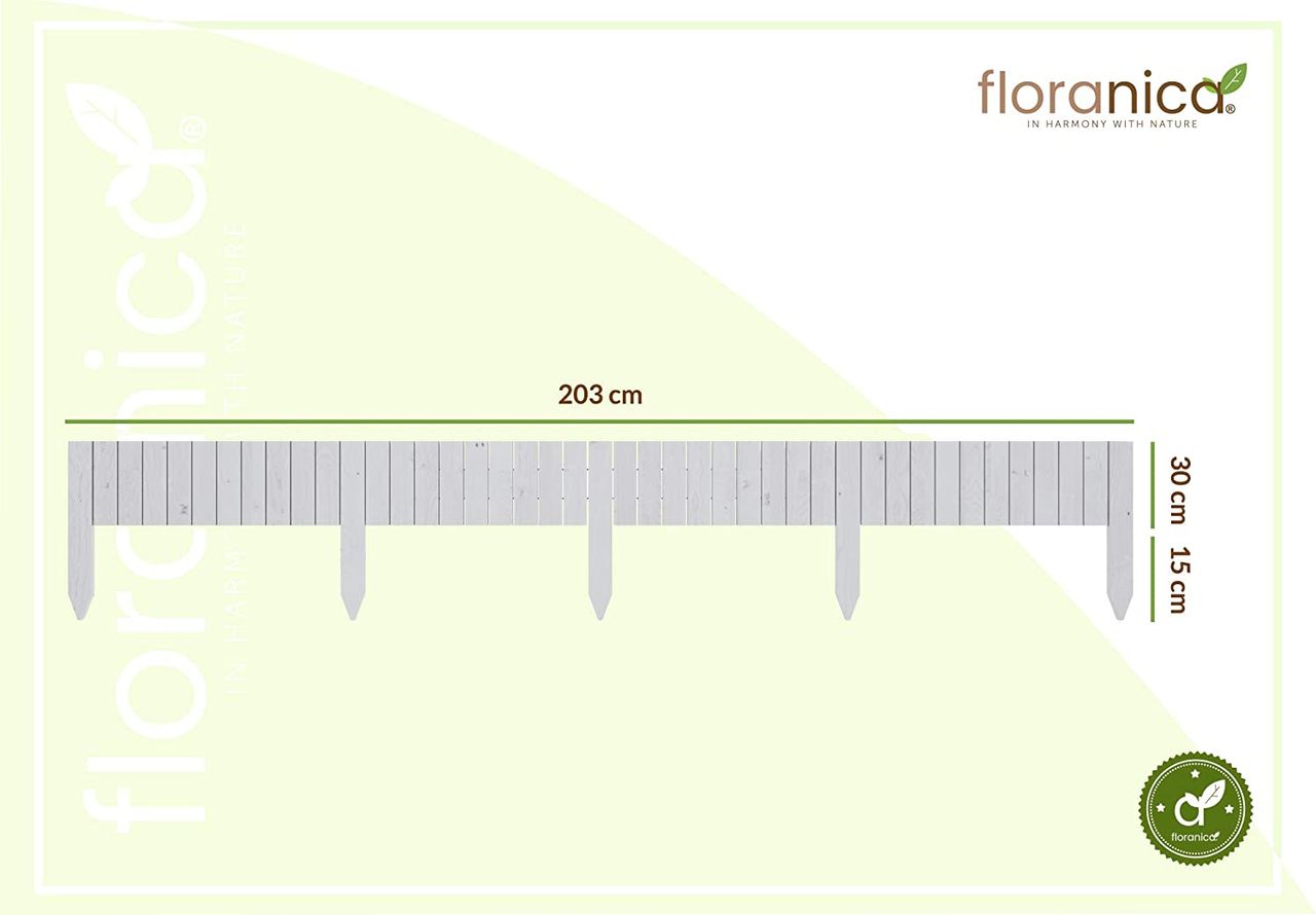 Pemicont Floranica Rollborder II Flexibler Holzzaun 203cm Höhe: 30cm Weiß Imprägniert Kiefernholz Beeteinfassung Rasenkante Beetumrandungen