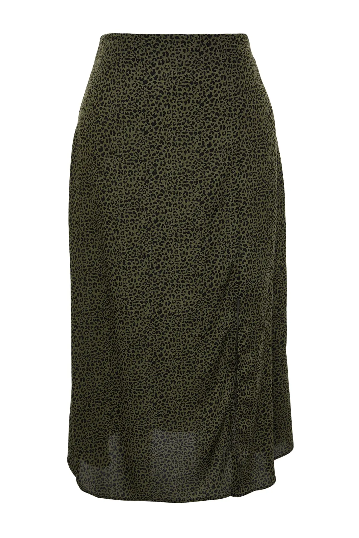 Trendyol Curve  Khakifarbener A-Linien-Rock mit Animal-Print und normaler Taille TBBAW23AZ00032
