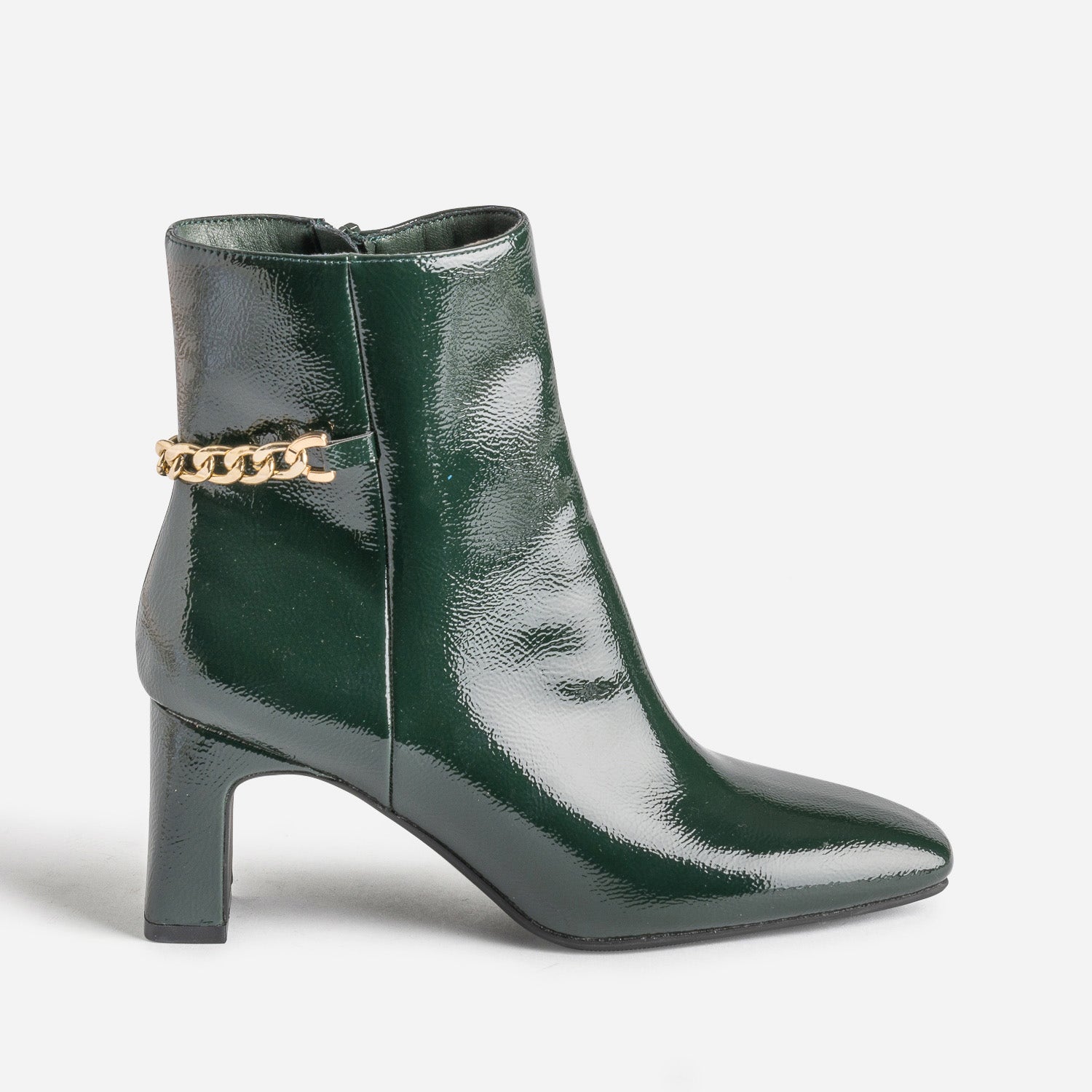 Boots vert foncé verni décor chaîne