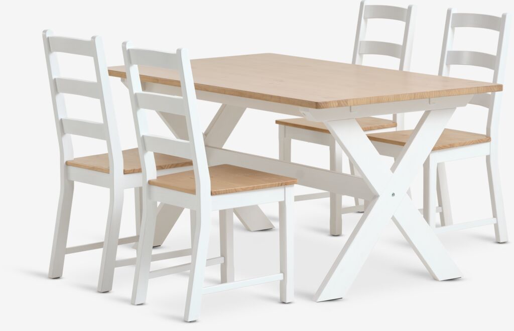 VISLINGE VISLINGE L150 naturfarget bord 4 stoler VISLINGE hvit/naturfarget
