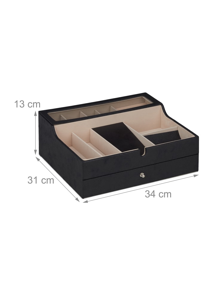 relaxdays Schmuckkästchen in Schwarz - (B)34 x (H)13 x (T)31 cm günstig kaufen onesize