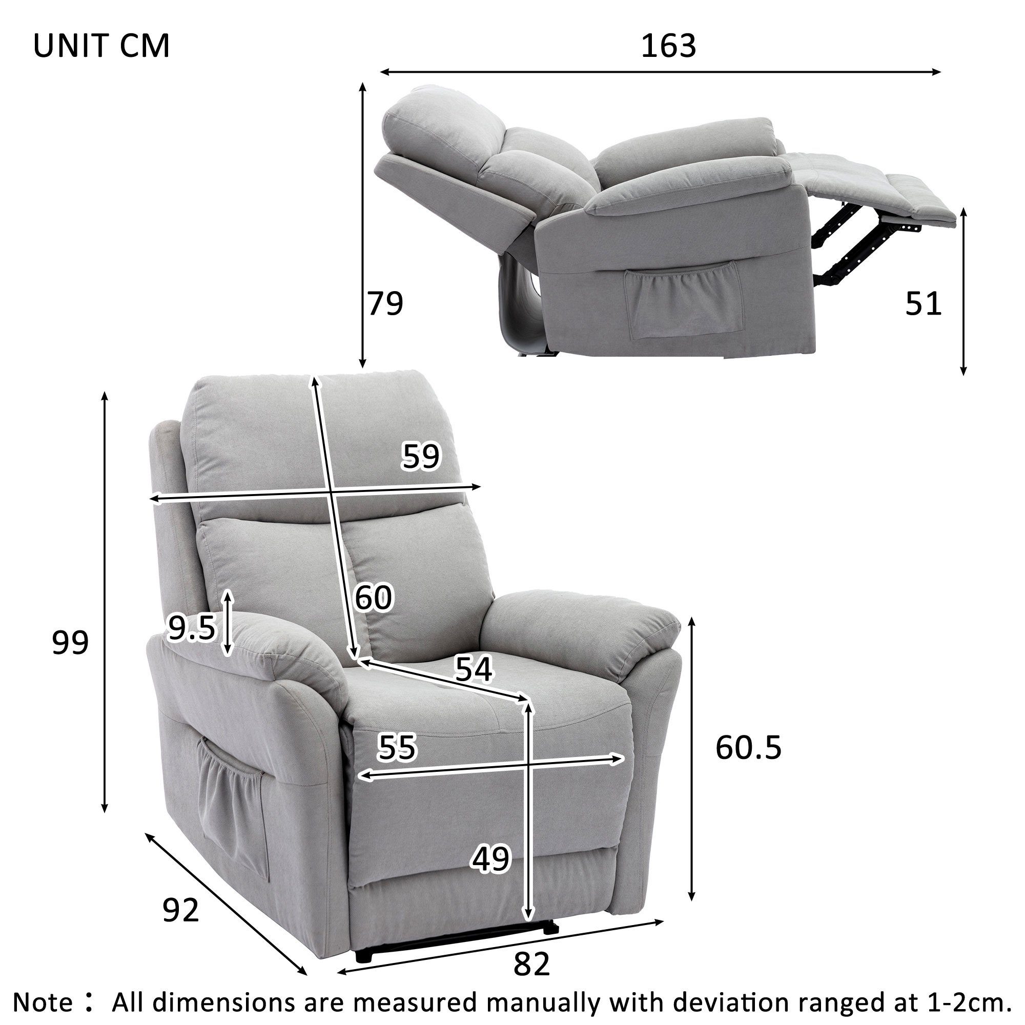 HAUSS SPLOE Relaxsessel Relaxsessel Einzelsessel Fernsehsessel (Seitentasche für Wohnzimmer XL Sessel), Hochwertiges Material