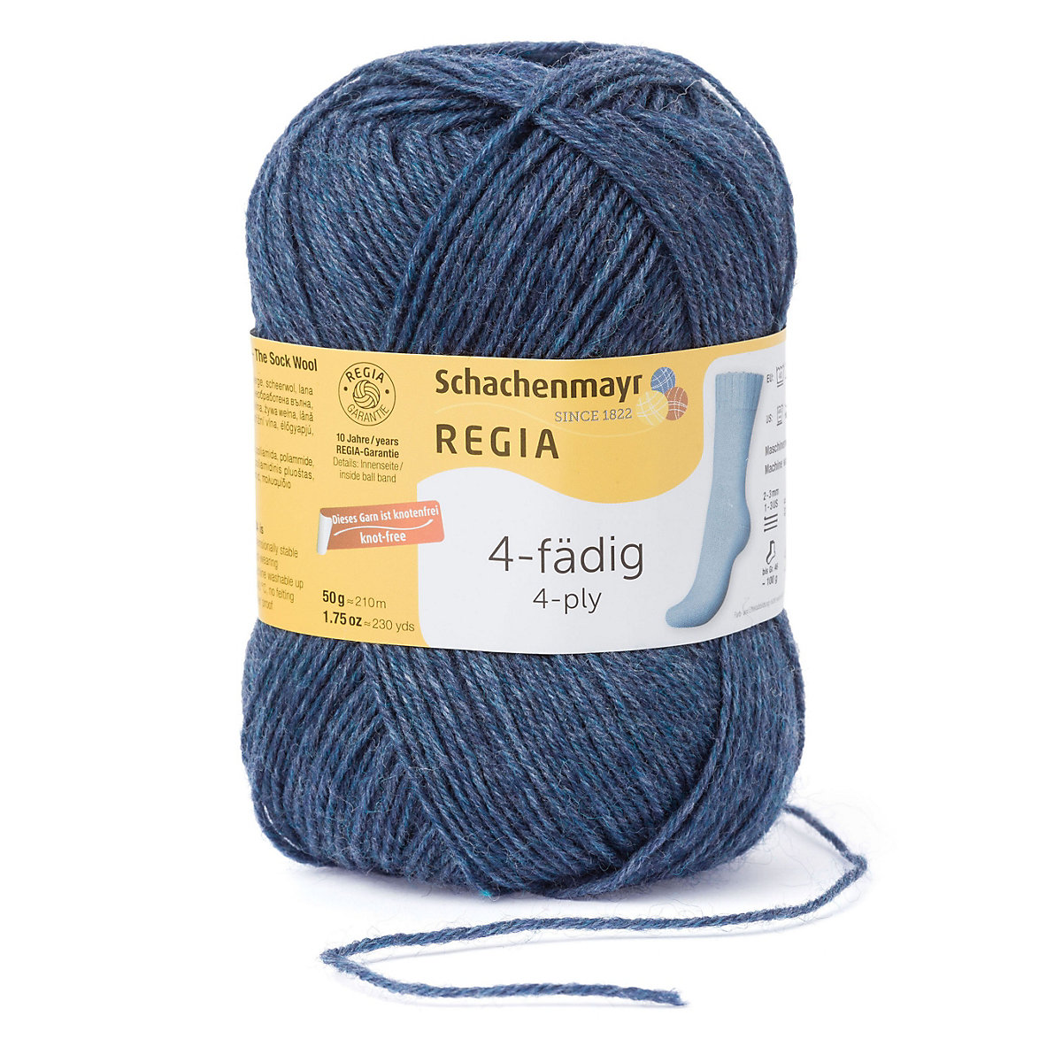 Handstrickgarne 4-fädig Uni, 50g Jeans Streaked