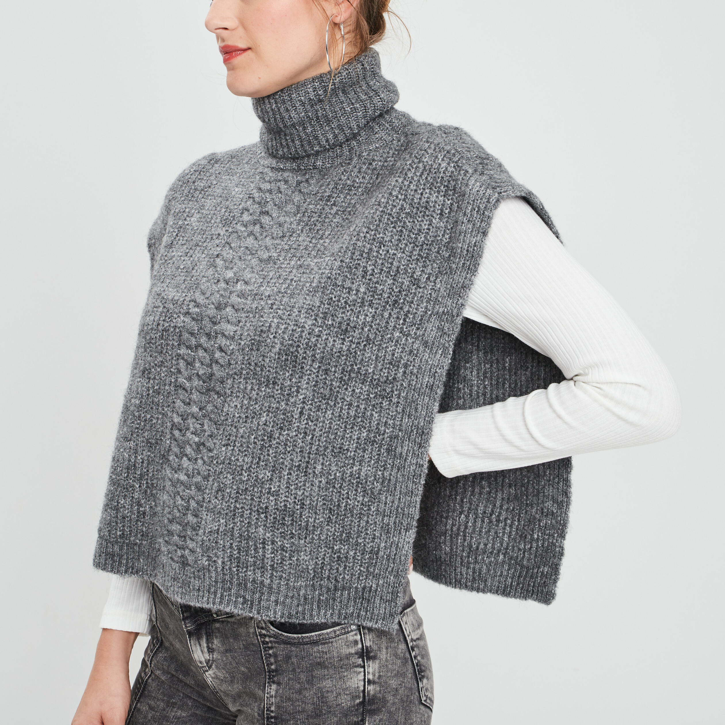 Poncho à col roulé gris femme | La Halle