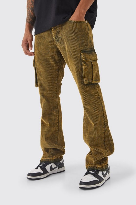 Slim-Fit Cord-Cargohose mit Acid-Waschung