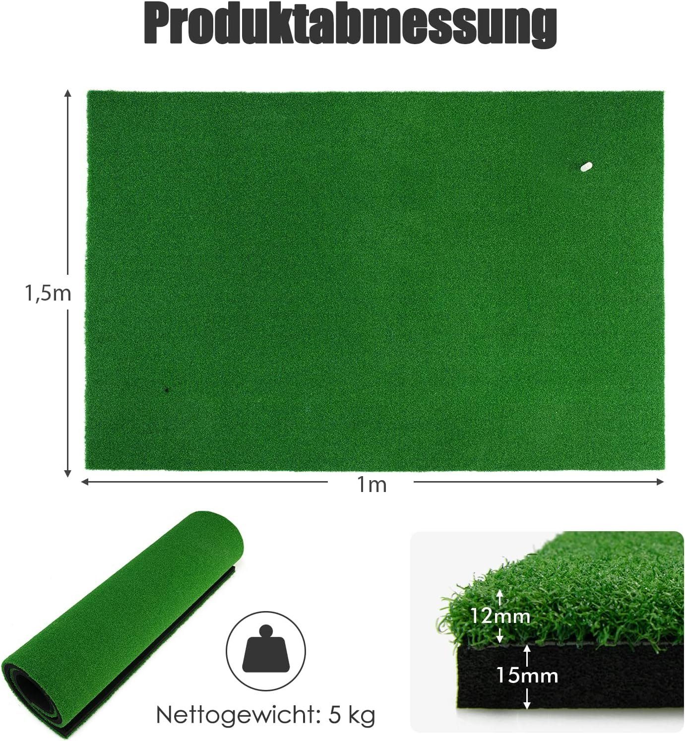 KOMFOTTEU Golf-Abschlagmatte, 1,5× 1m, mit 3 Gummi Tees & 2 Abschlagpositionen
