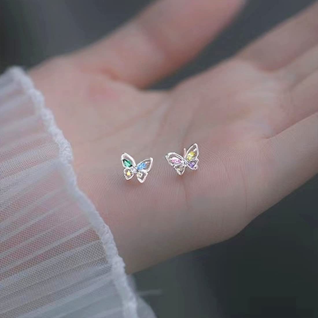POCHUMIDUU Paar Ohrstecker 925 Sterling Silber Farbige Zirkon Schmetterling Ohrringe Klein, Kinder Ohrstecker mädchen für Kinde,Damen,Mädchen