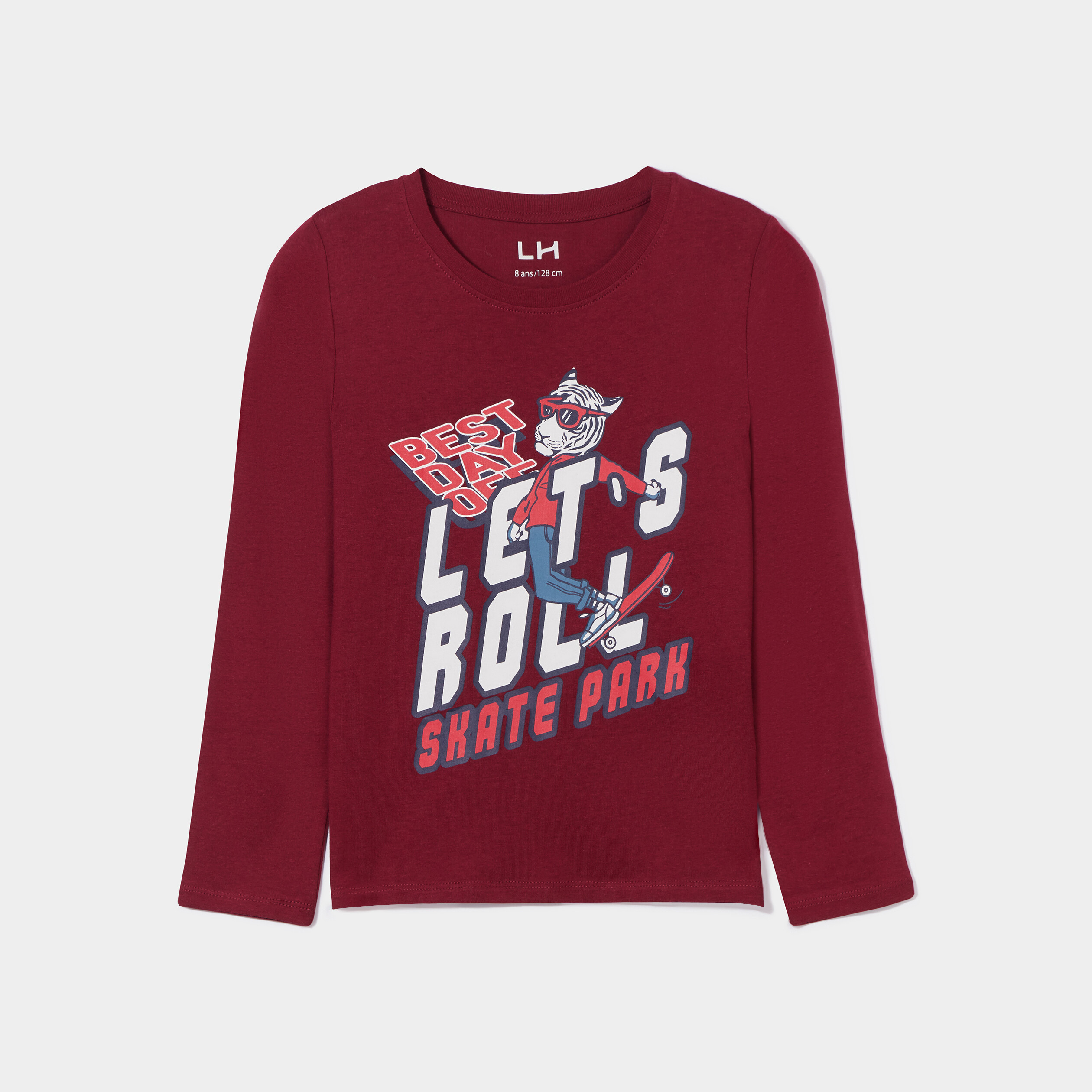 T-shirt droit manches longues coton rouge foncé garçon | La Halle