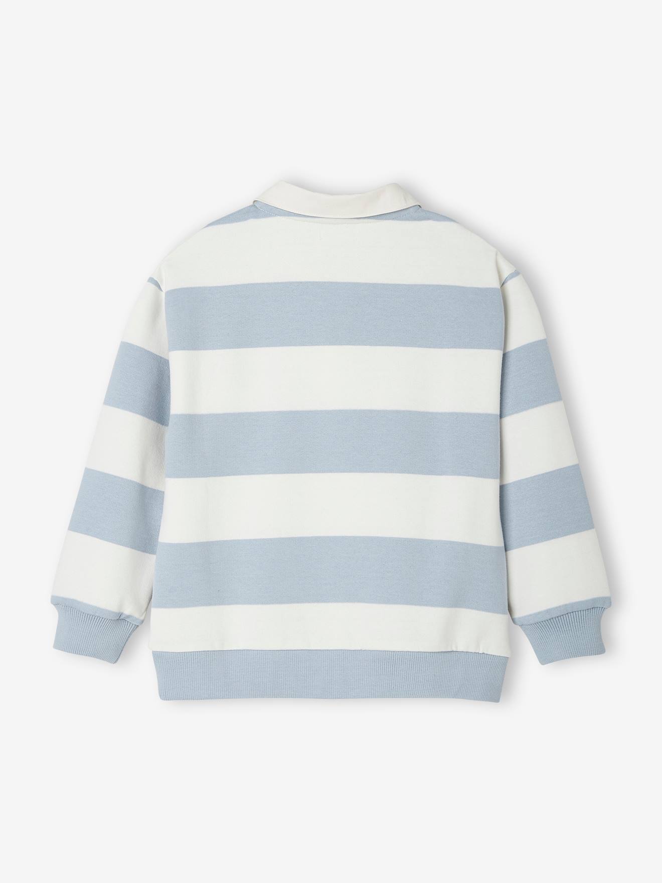 Sweat rayé col polo style collège garçon rayé bleu
