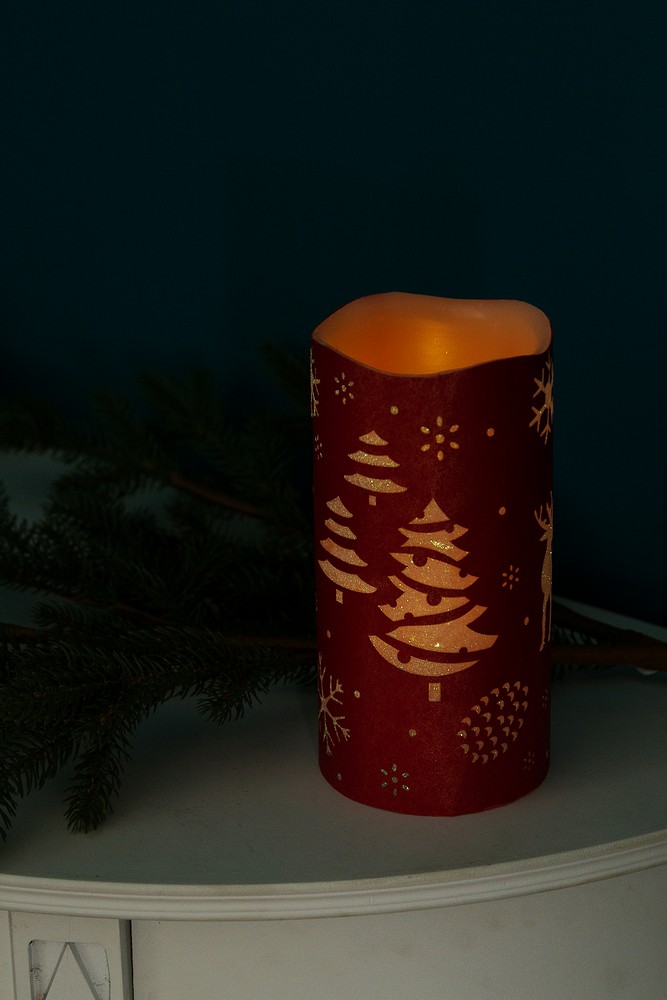 MyFlair My Flair LED Kerze mit  Rentier, Baum, 20 cm - rot/weiß