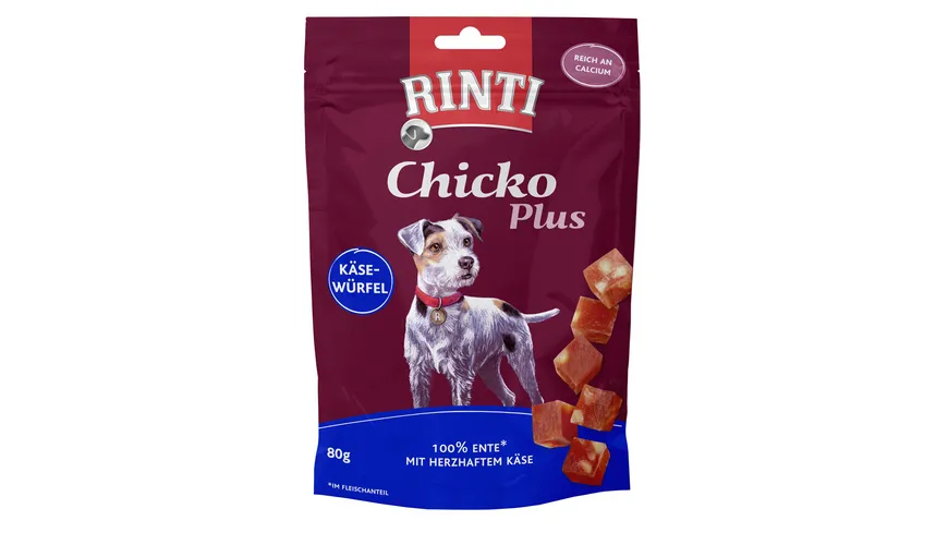 RINTI Hundesnack Chicko Plus Käsewürfel Ente 80 g