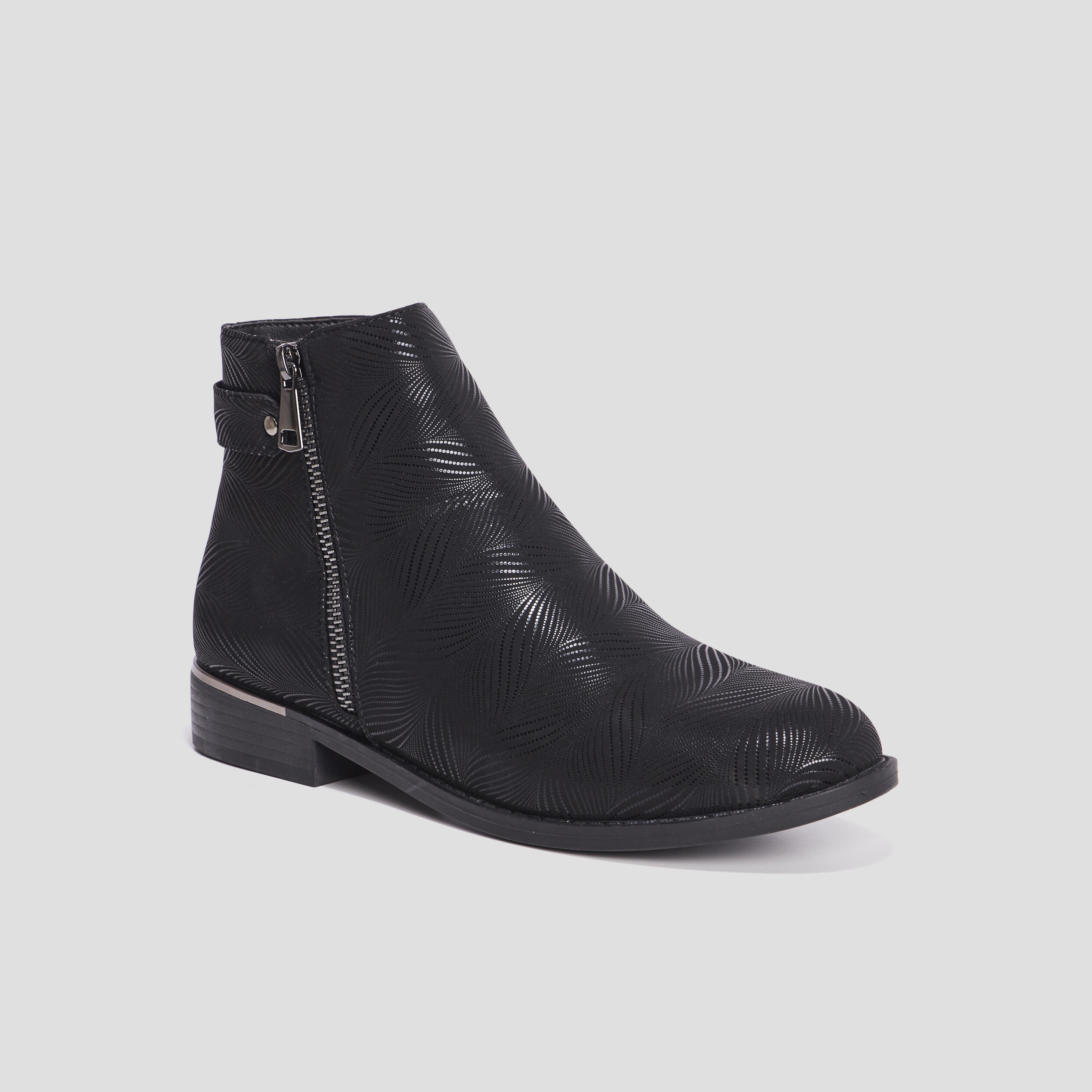 Bottines zippées avec perforations noir femme | La Halle