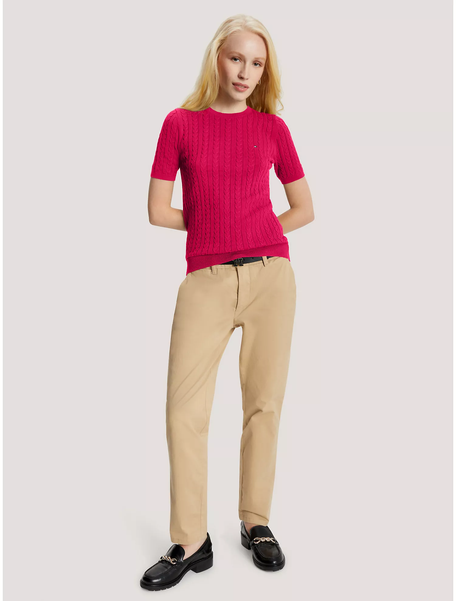 Cable Knit Short-Sleeve Sweater
