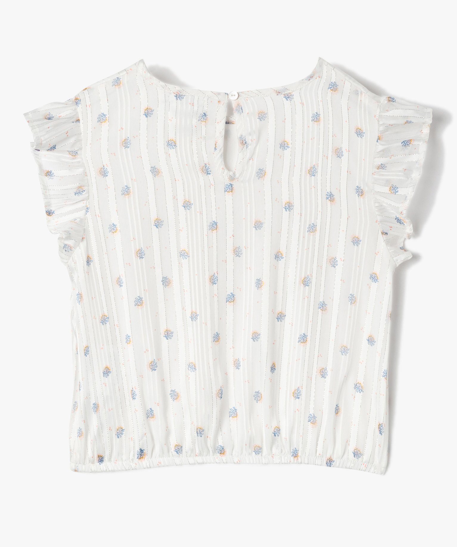 Blouse fille à motifs fleuris et rayures scintillantes blanc | GEMO