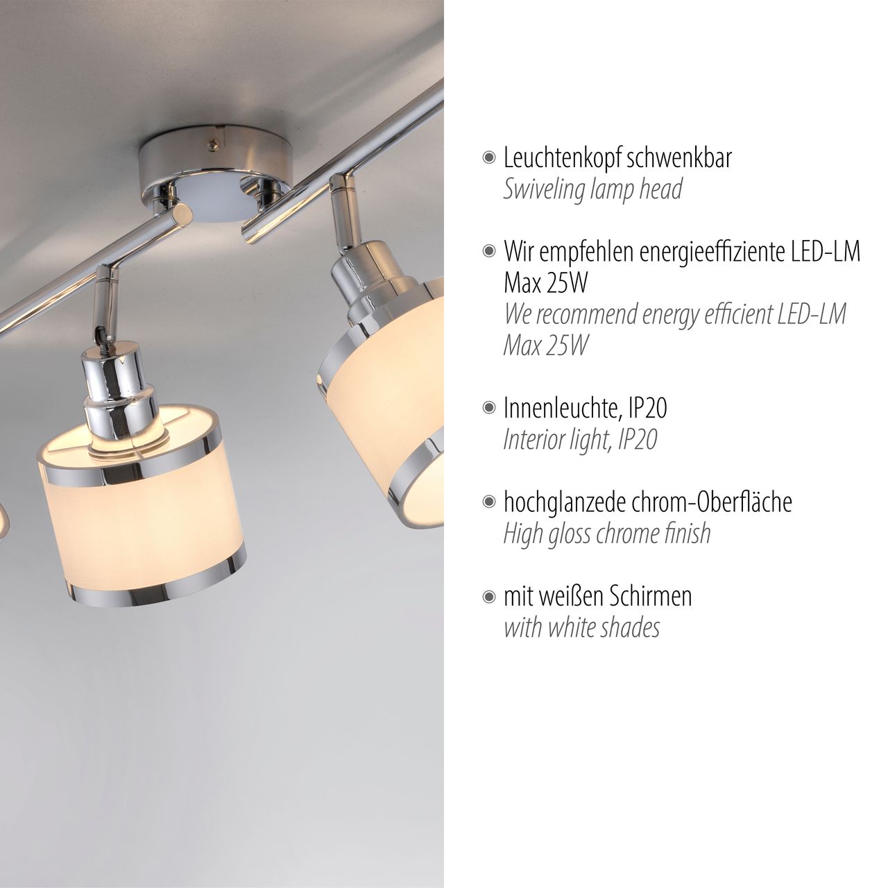JUST LIGHT LeuchtenDirekt Deckenleuchte ACCOR,  4xE14 max. 25 W, Innenleuchte, IP20, dreh- und schwenkbar