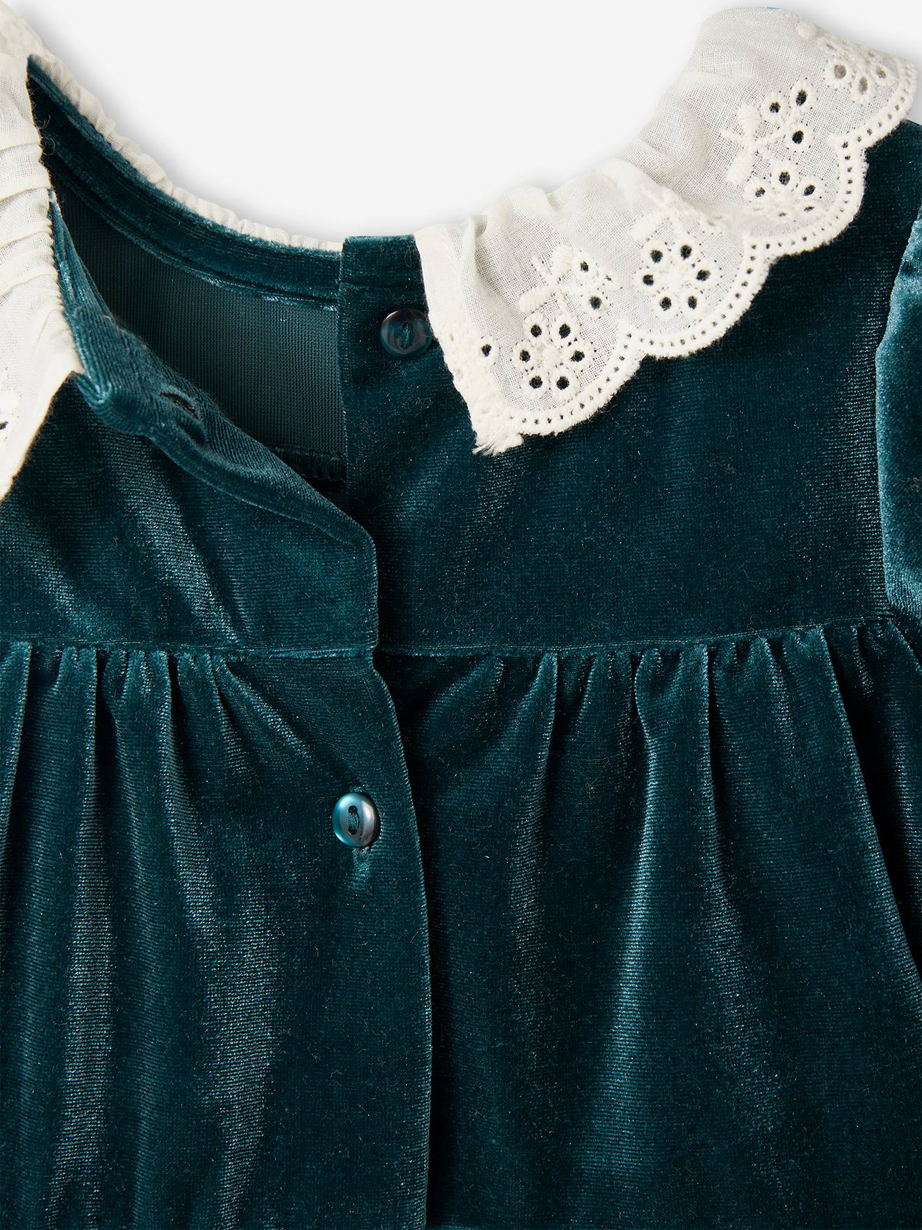 Vertbaudet Mädchen Baby Weihnachts-Geschenkset: Samtkleid & Haarband - smaragdgrün