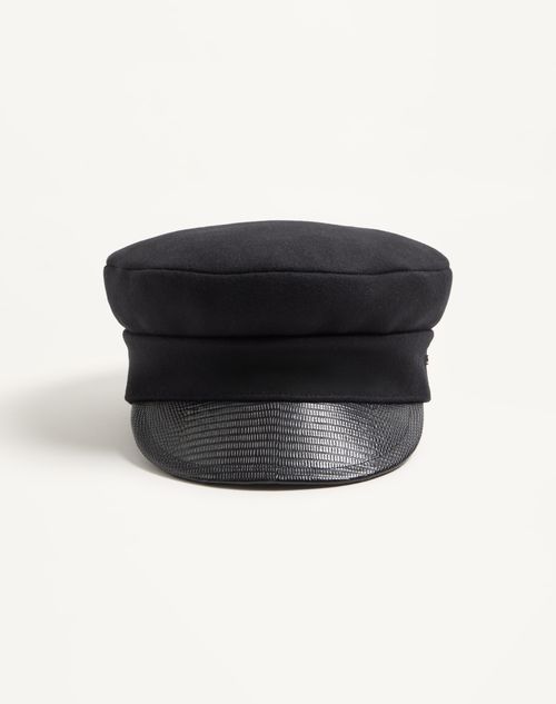 Gorro de lã com assinatura VLogo e aba de couro