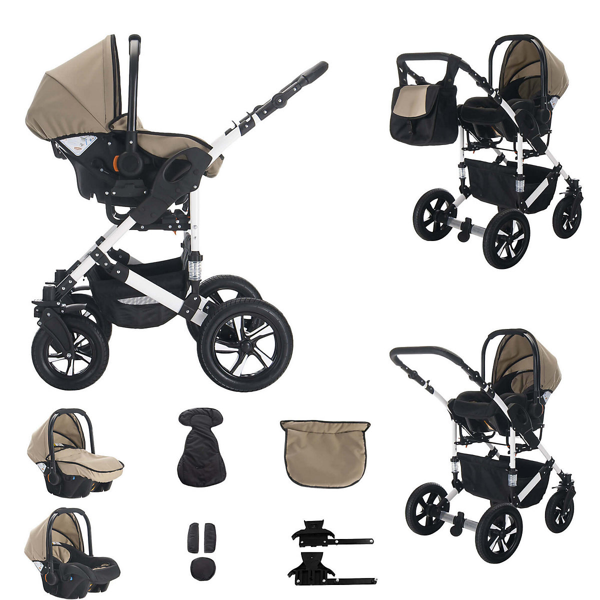Florida | 3 in 1 Kombi Kinderwagen Komplettset | Hartgummireifen Kombikinderwagen