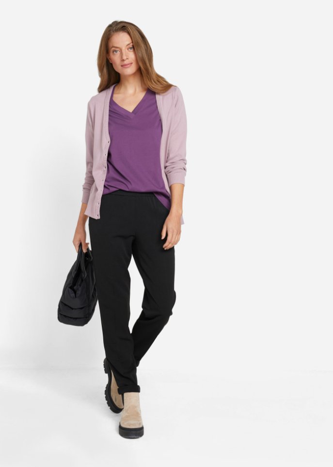 Weites Long-Shirt mit V-Ausschnitt, Kurzarm (5er Pack)