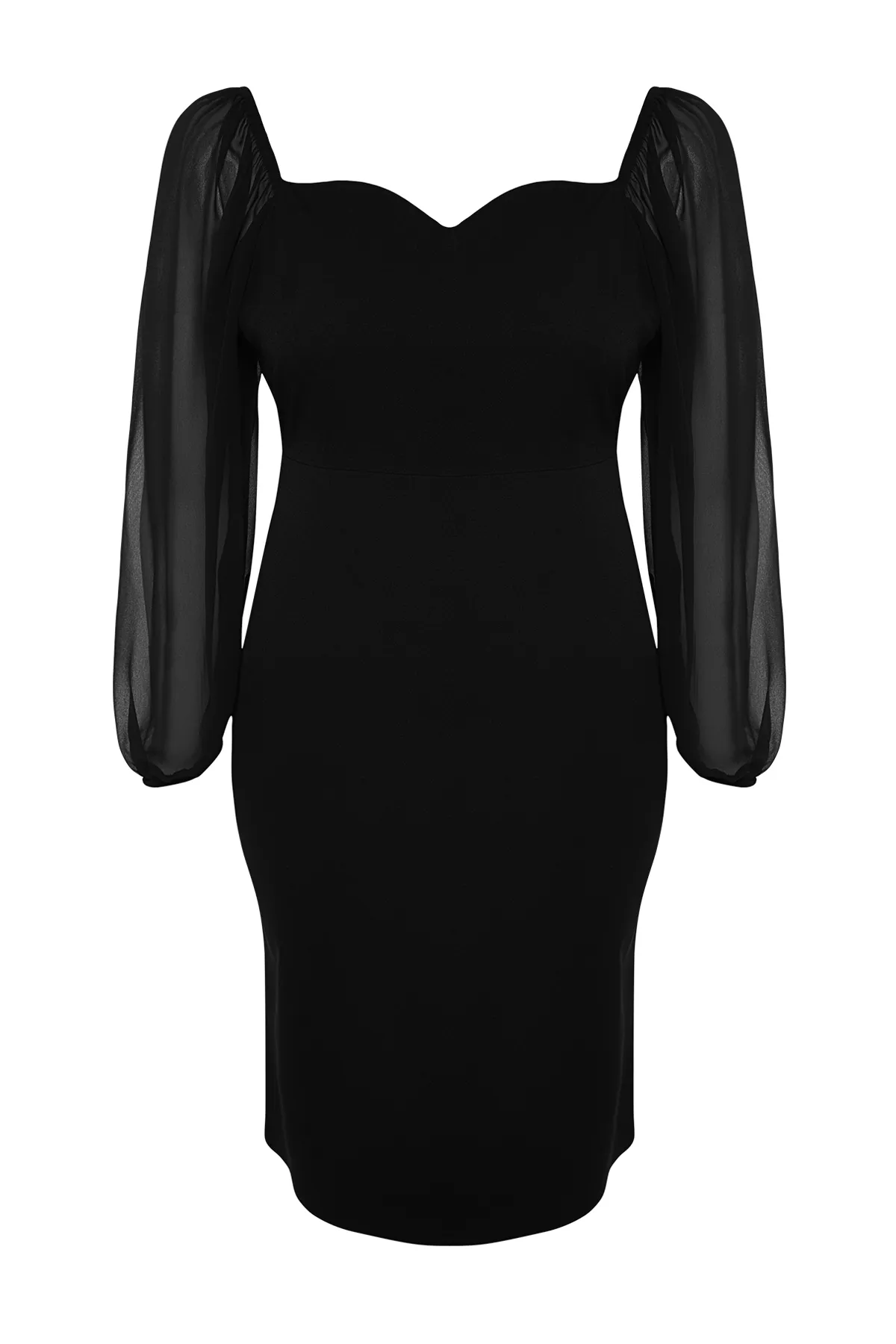 Trendyol Curve  Schwarzes, schlichtes, figurbetontes Mini-Webkleid in Übergröße TBBAW24AH00089