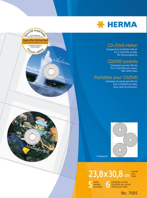 HERMA 7685 CD-/DVD-Hüllen 238 x 308 mm Transparent 5 Stück
