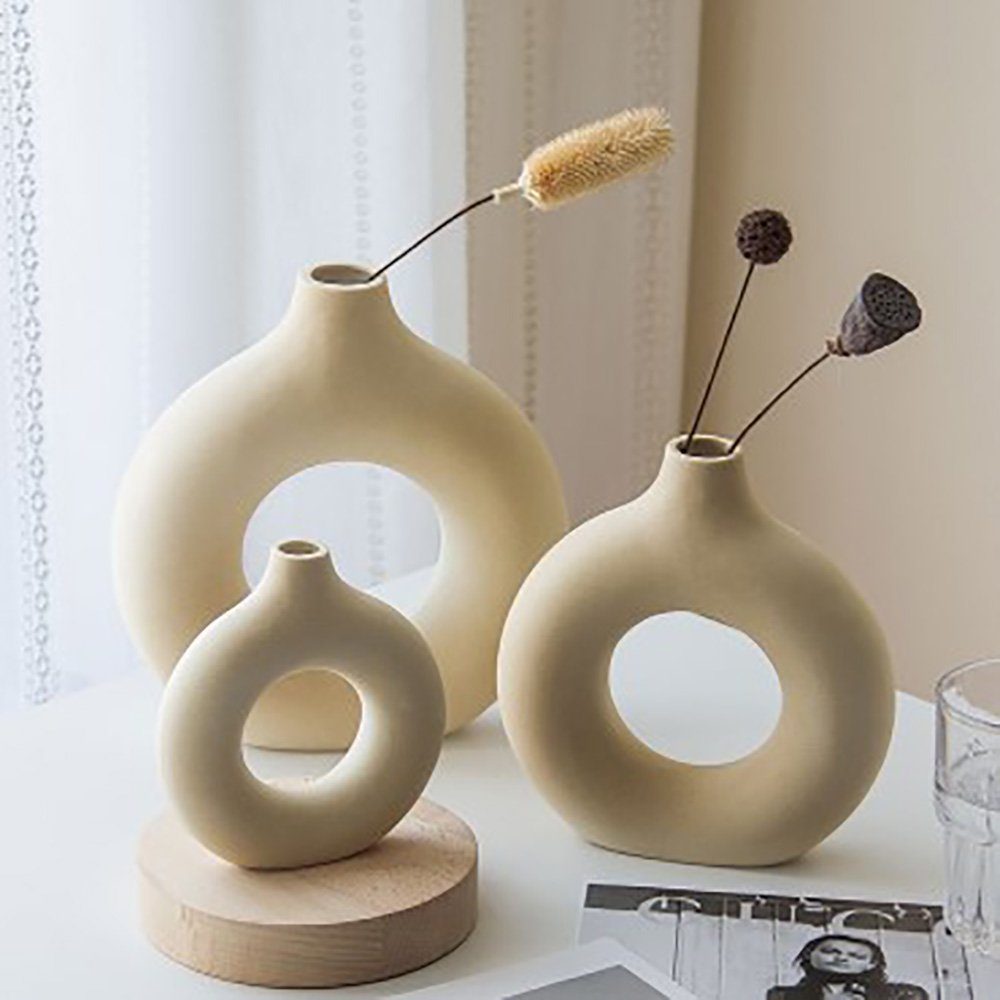 SCOHOME Dekovase Keramik vase beige Moderne deko Kunst Vase Runde Form Vasen, Weihnachtendekorativ
