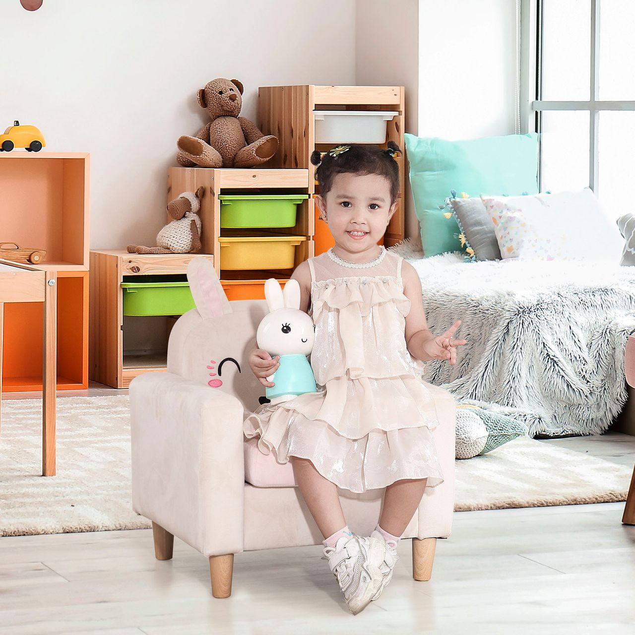 HOMCOM Kindersofa, Kindersessel, Kindercouch mit Samtoptik für Kinder 3-5 Jahre