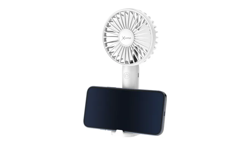 XLayer Tragbarer Handventilator mit Smartphone Halterung 1.200 mAh White
