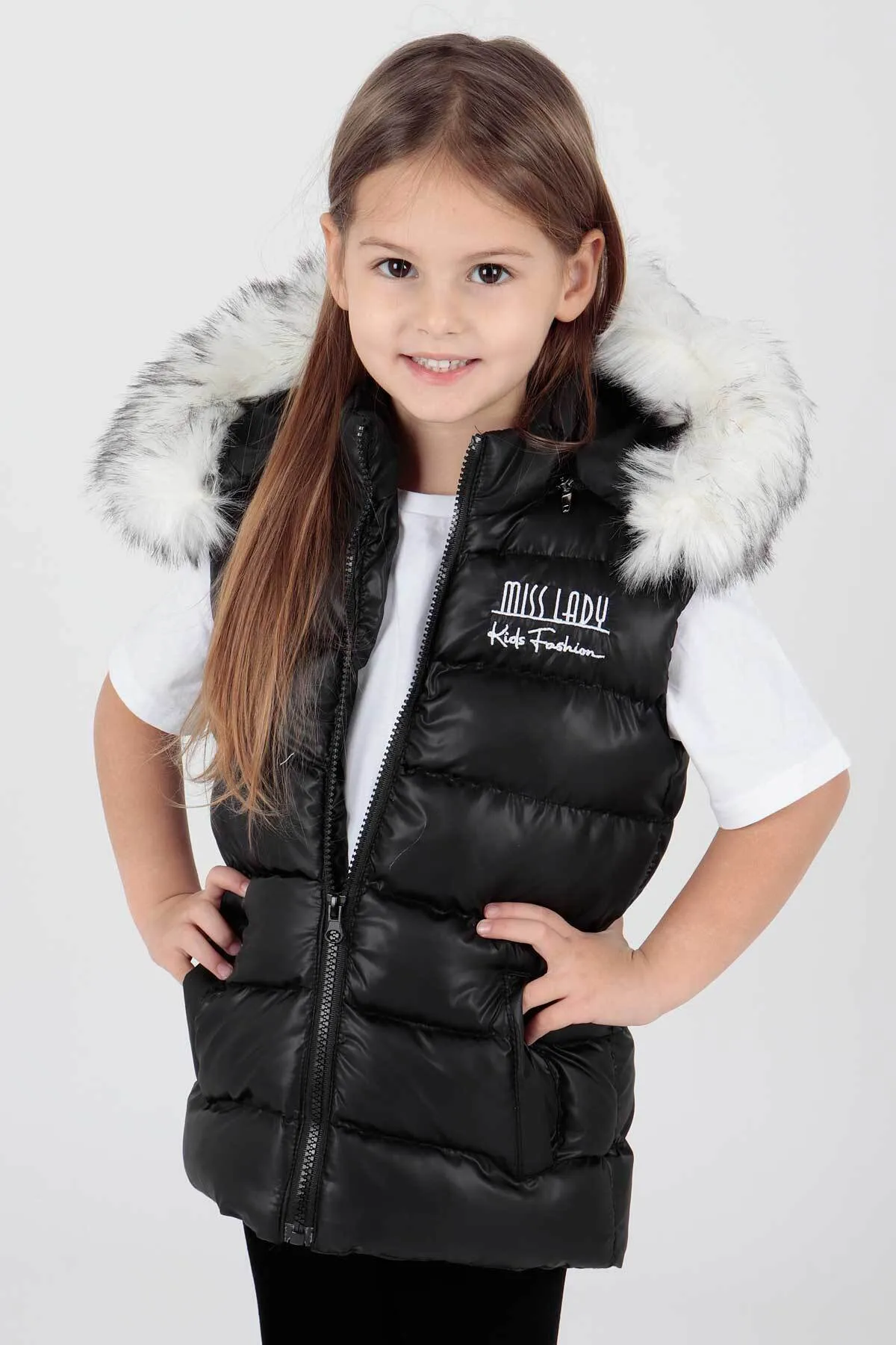 AHENGİM  Trend-Fell-Pufferweste für Mädchen mit Kapuze Ak215657