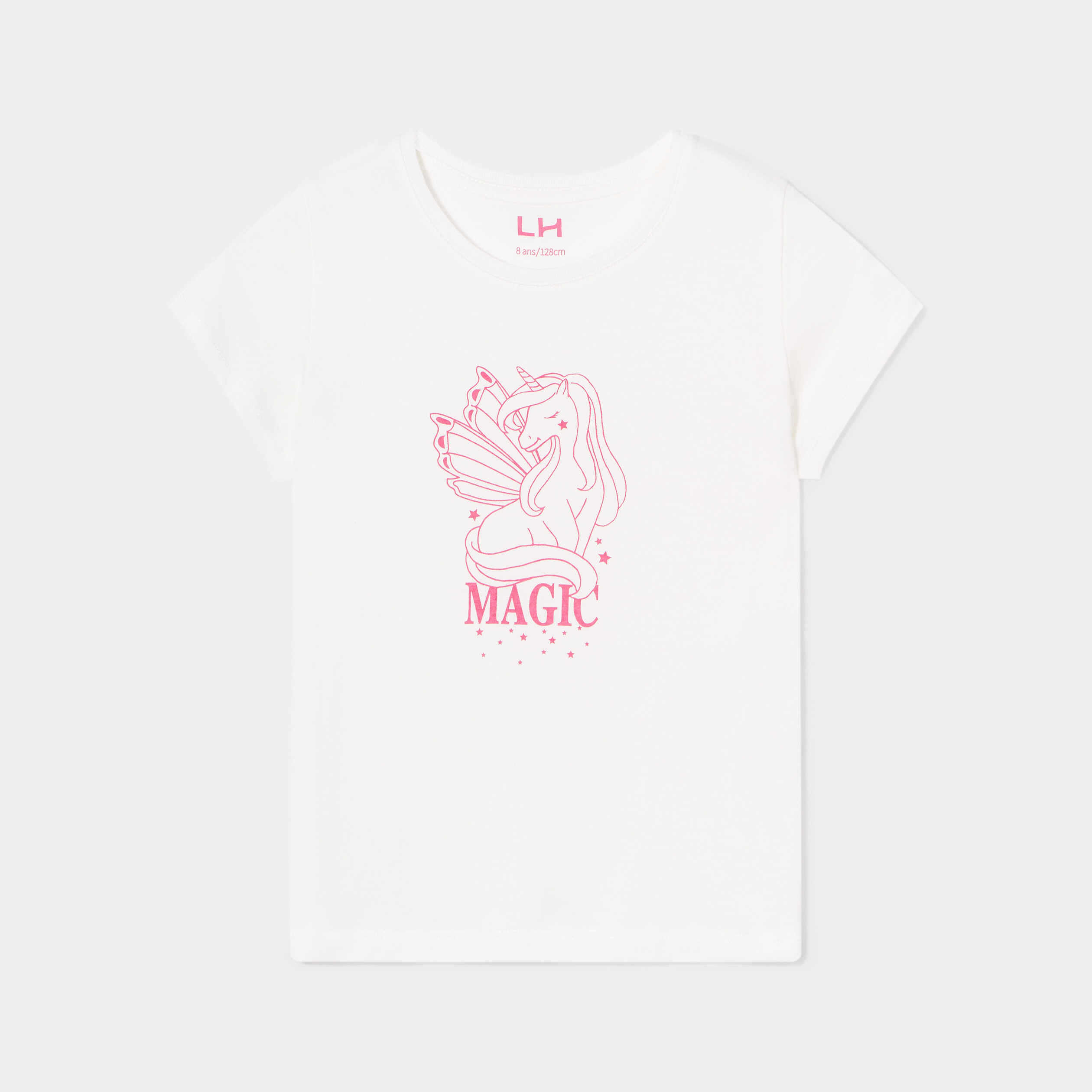 T-shirt col rond manches courtes coton ivoire fille | La Halle