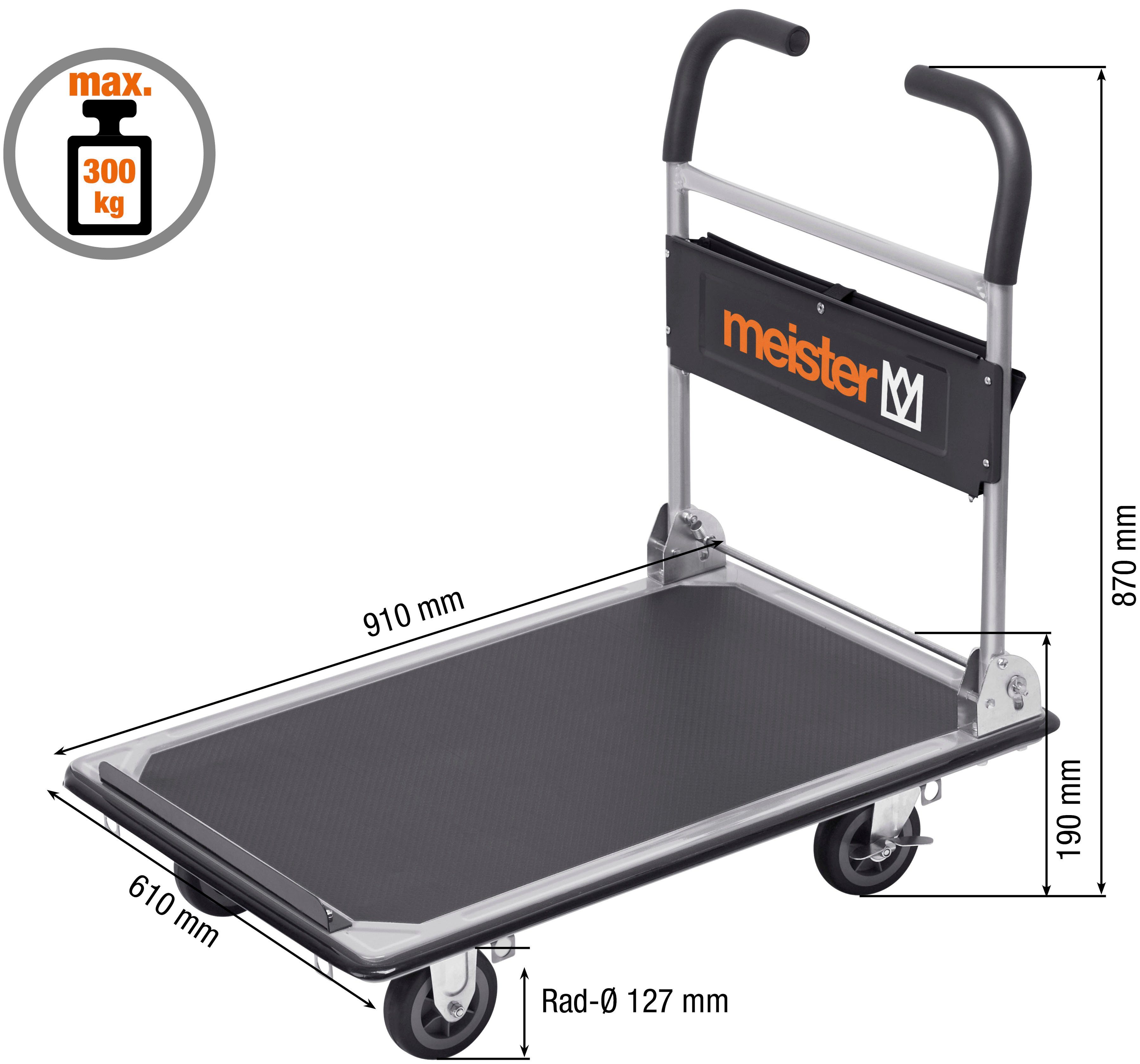 meister Transportwagen cut-off, Klappwagen / 8985630, bis 300 kg Tragkraft, Feststellbremse, Lenkrollen, Antirutschbesch.