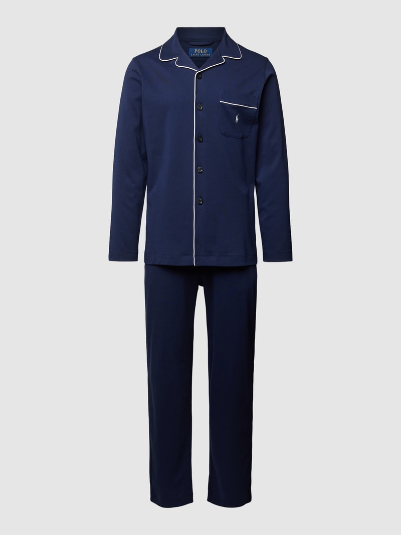 Pyjama mit Kontrastpaspeln Modell 'JERSEY PIPING' in dunkelblau
