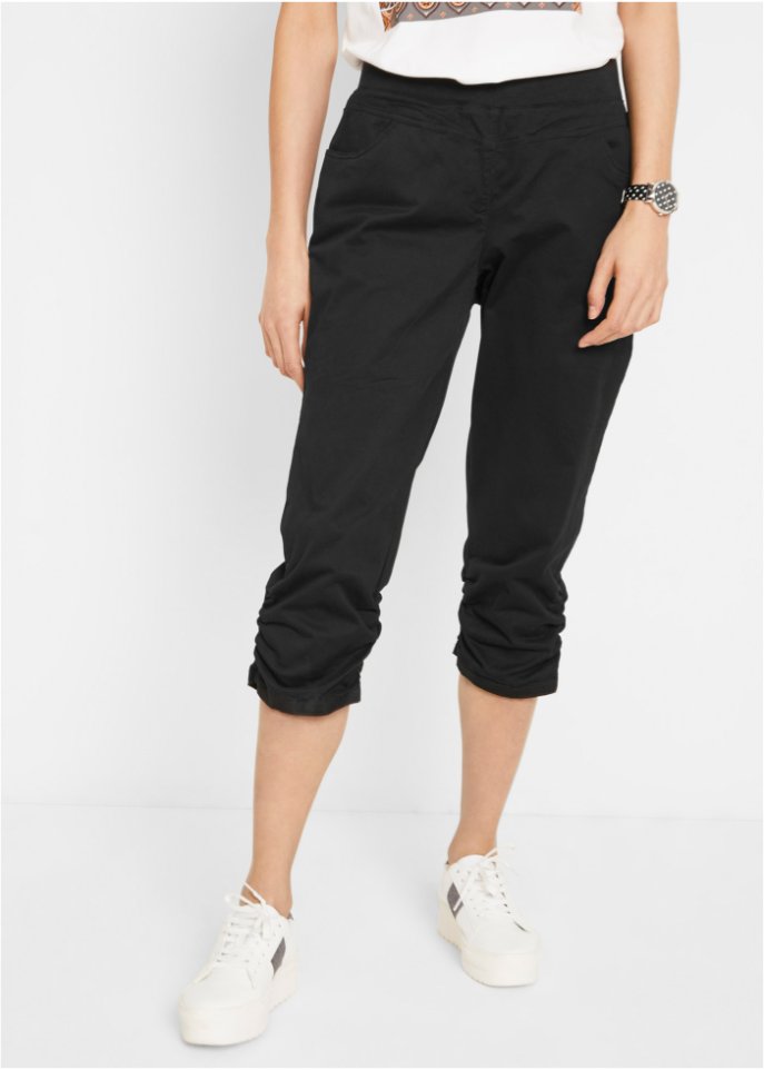 Baumwoll-Capri-Hose mit Bequembund und Raffung