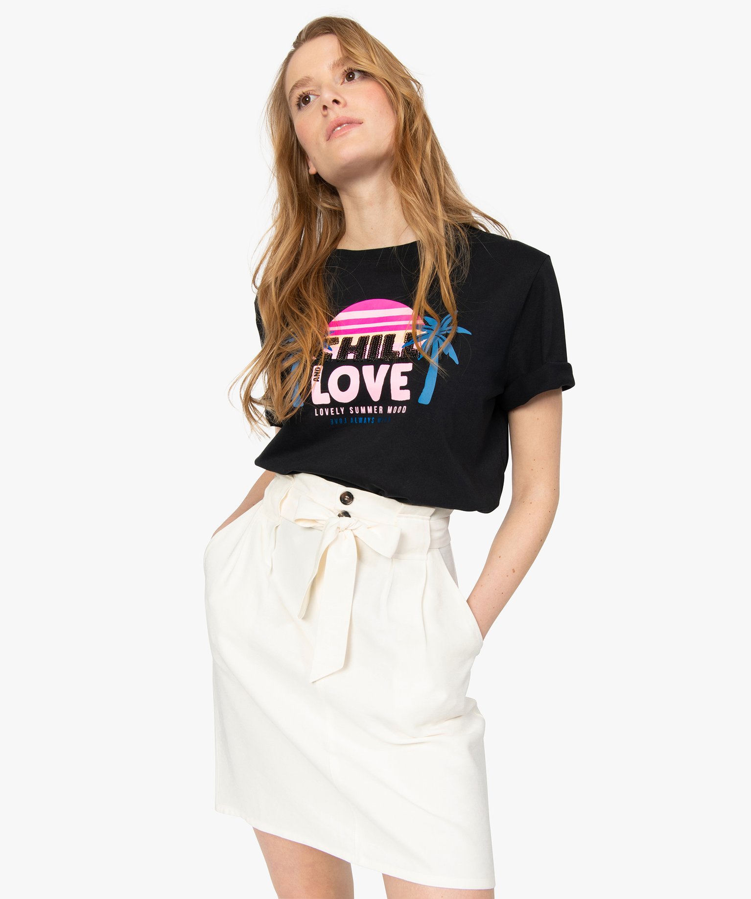 Tee-shirt femme ample à motif brillant noir | GEMO