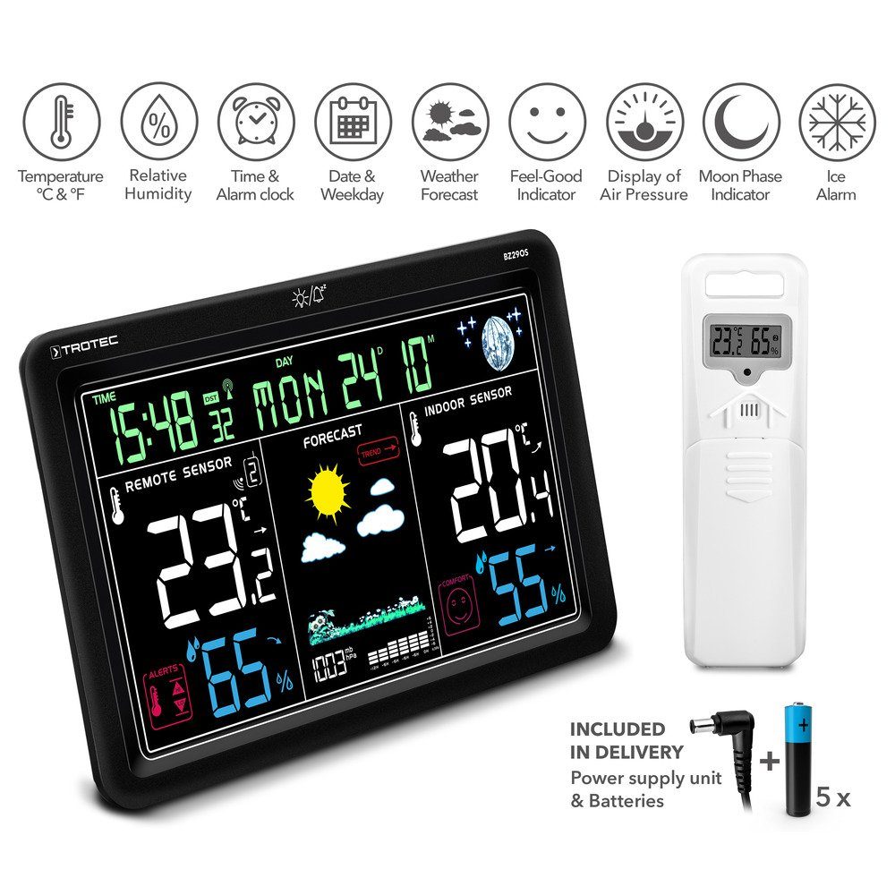 TROTEC BZ29OS Funkwetterstation (Trend-Anzeige für Temperatur, Luftfeuchtigkeit und Wetter)