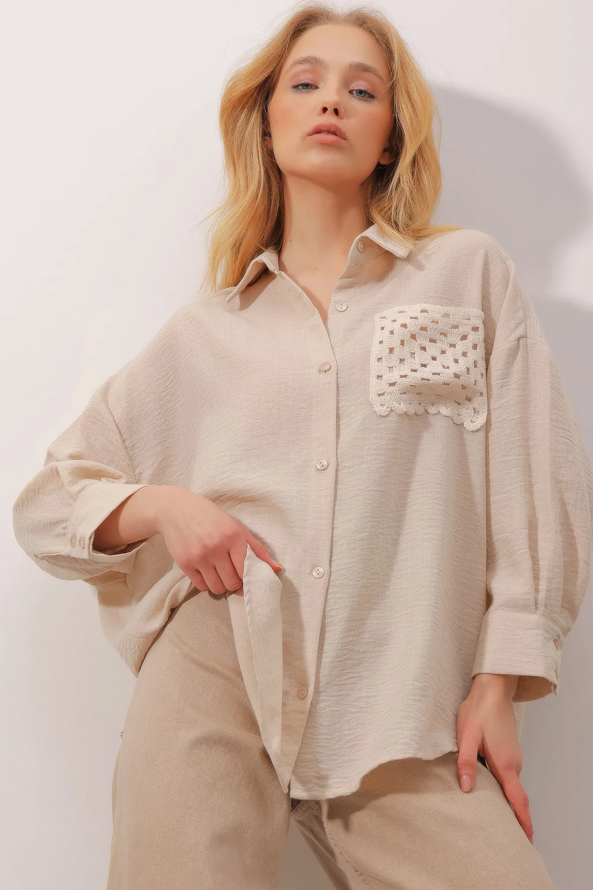 Trend Alaçatı Stili  Hemd - Beige - Oversized