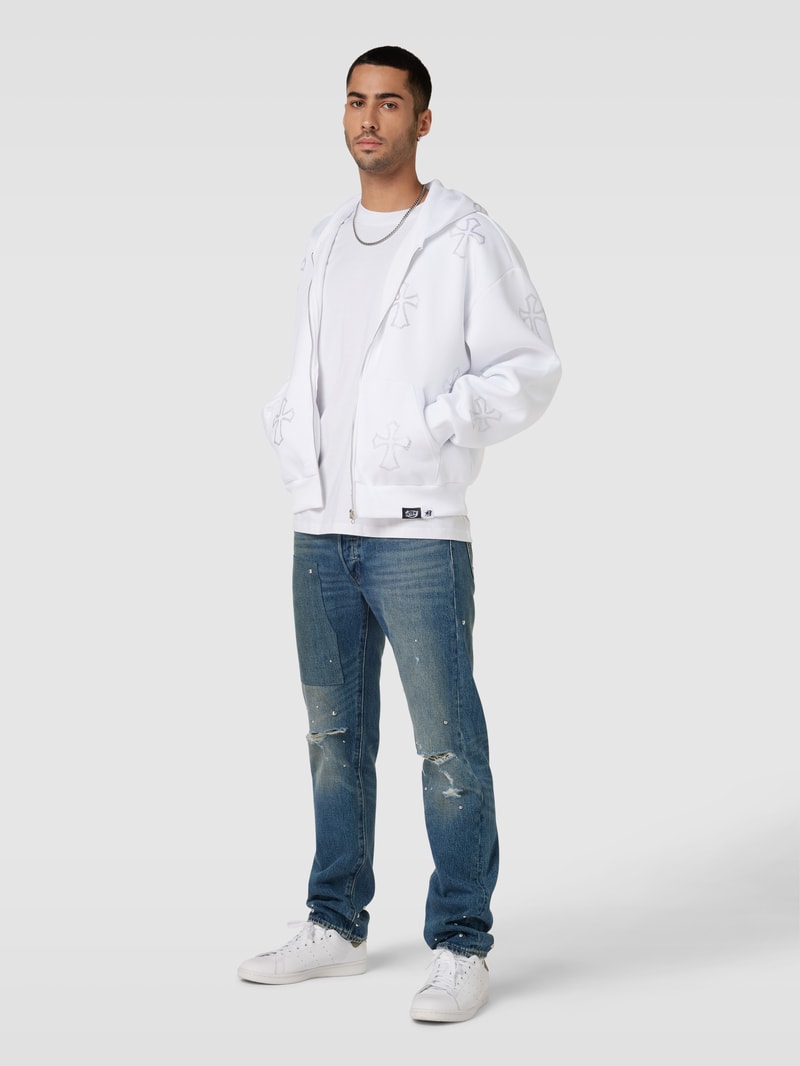 Sweatjacke mit Label-Detail in weiß
