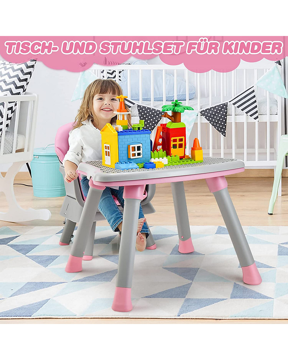 6-in-1 Hochstuhl Sitzgruppe abnehmbar Bausteintisch