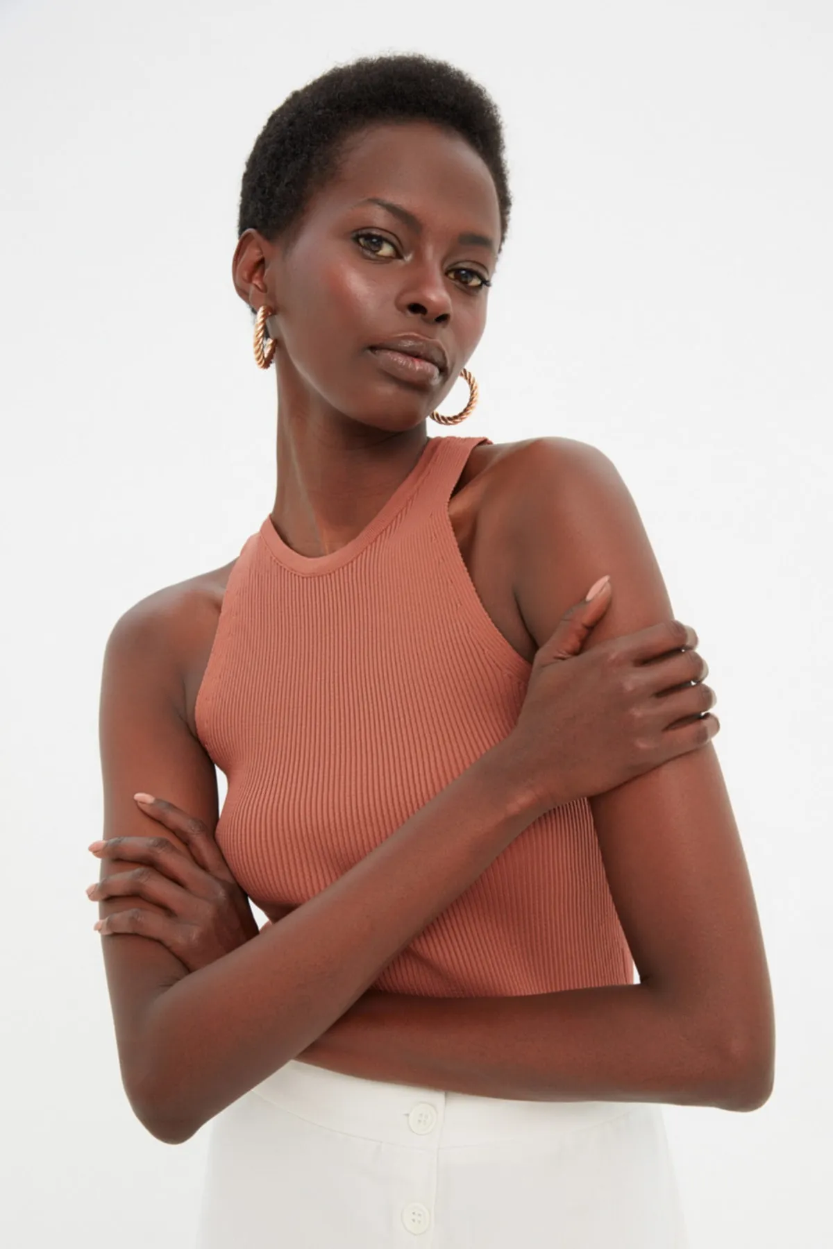 Trendyol Collection  Braune Cord-Strickbluse